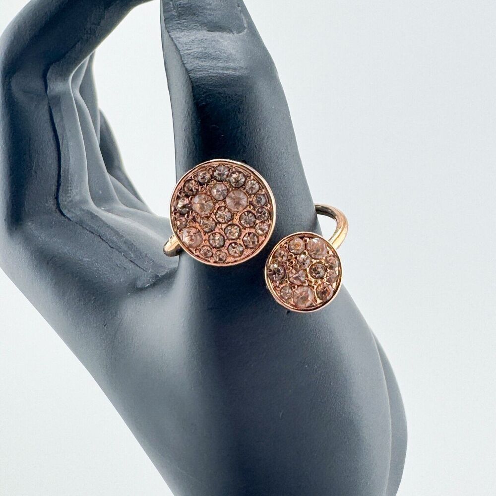 Vintage Caviar Circle Rhinestone Ring Rose Gold Tone Wrap Spherical Thumb